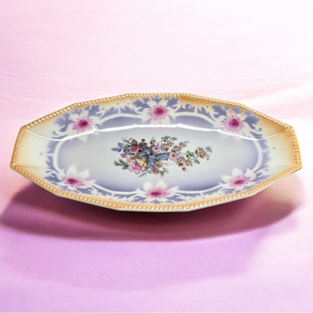Antique German Lustreware Porcelain Relish Celery Dish 11.5 Inch Length